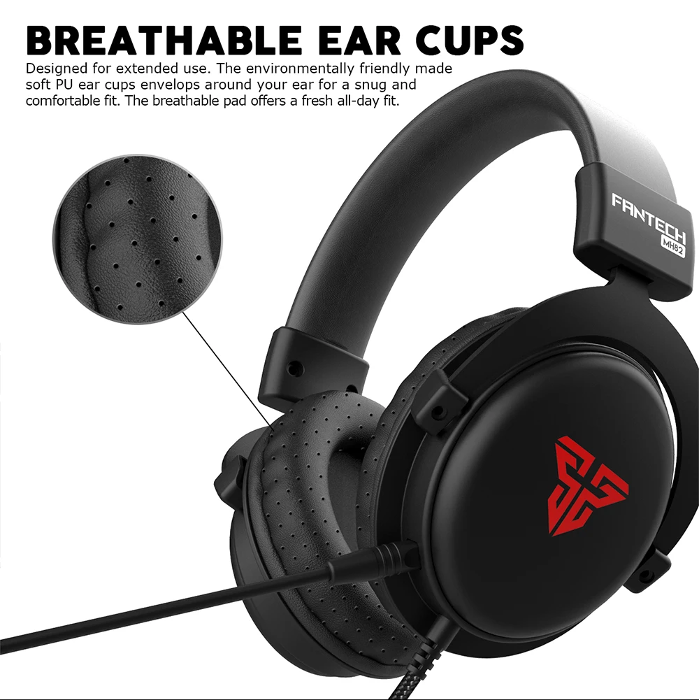 Fantech MH 82 Best Computer Breathable Ear Cups USB Wired Headphone Headset Gaming - ANKUX.COM