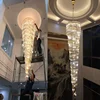 Modern gold long stair hanging spiral cristal beaded pendant lamp chandelier ETL86140