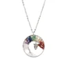 JOYA GIFT Expression Jewelry Tree Of Life Gemstone 7 Chakra Crystal Necklace Silver Toned with Cord Necklace