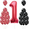 Amazon hot sale 1st birthday decoration 40 inch red 1 number foil balloon 12 inch Red and Black dot latex balloons for baby sho