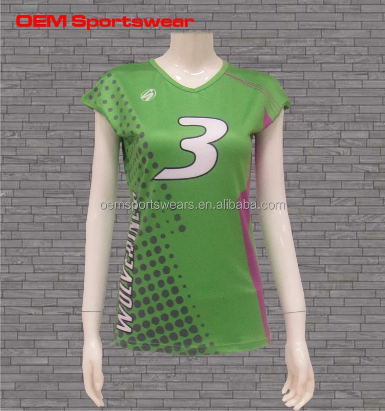 Impresión digital mujeres Cap manga jersey de voleibol