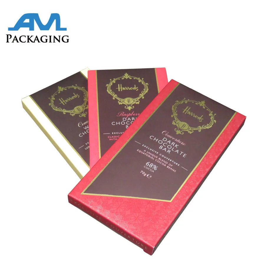 Bon marché Pliant Carton Boîte D'emballage de Barre De Chocolat Avec Feuille D'or Logo
