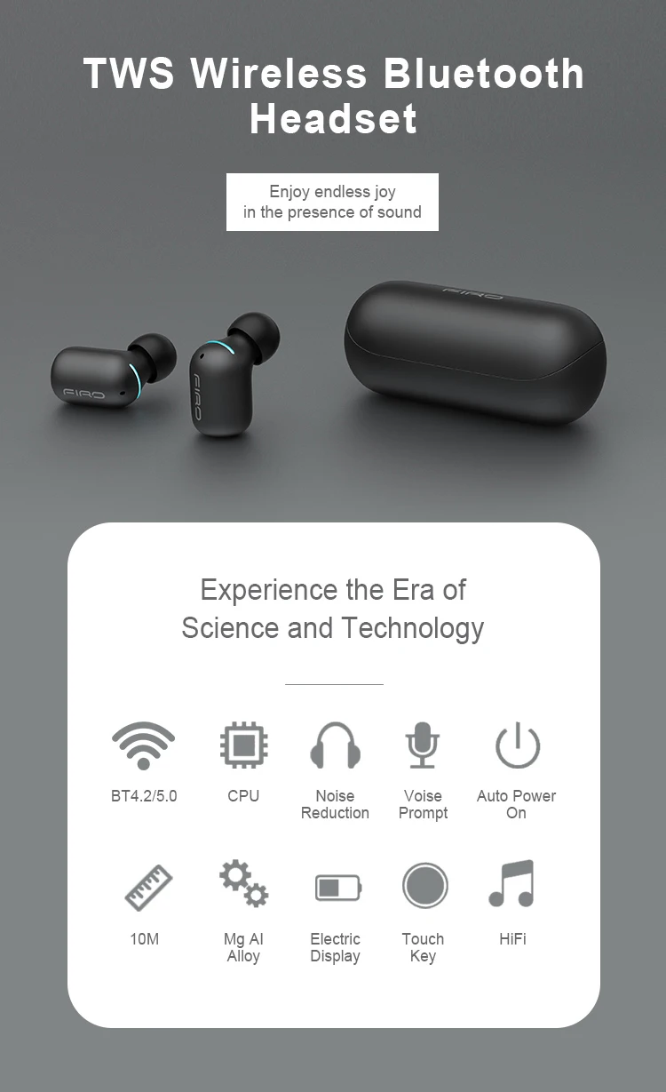 FIRO A2 Touch Control I7s 5.0+EDR TWS Headphone Earbuds Twins True Wireless Stereo Earphone - ANKUX.COM