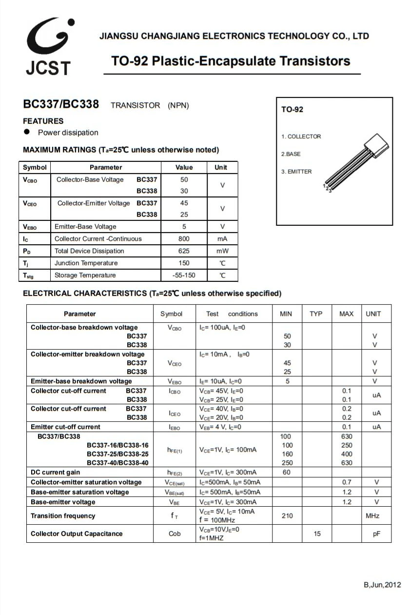 双极结晶体管 bc337 bjt npn bc327-40 bc337-25 to92