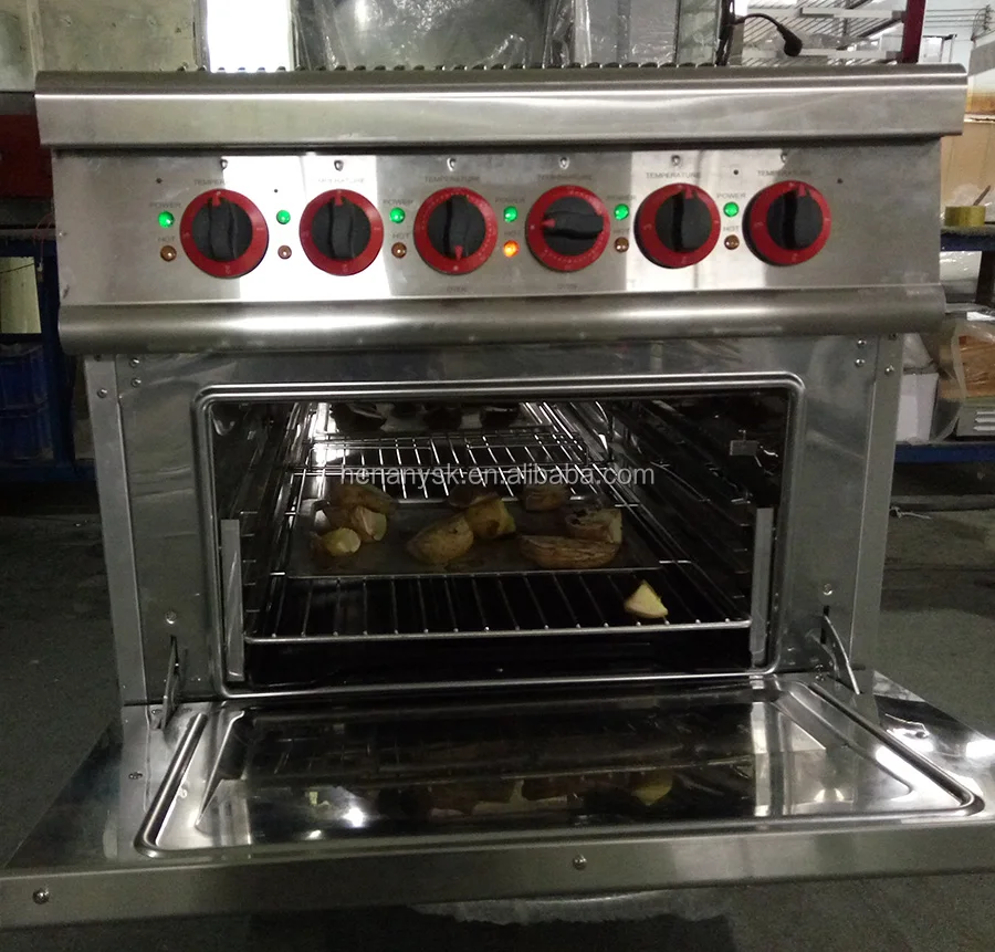 GH-987B Commercial 4 Burners Gas Cooking Range Cooker Kitchen Equipment With Gas Electric Oven