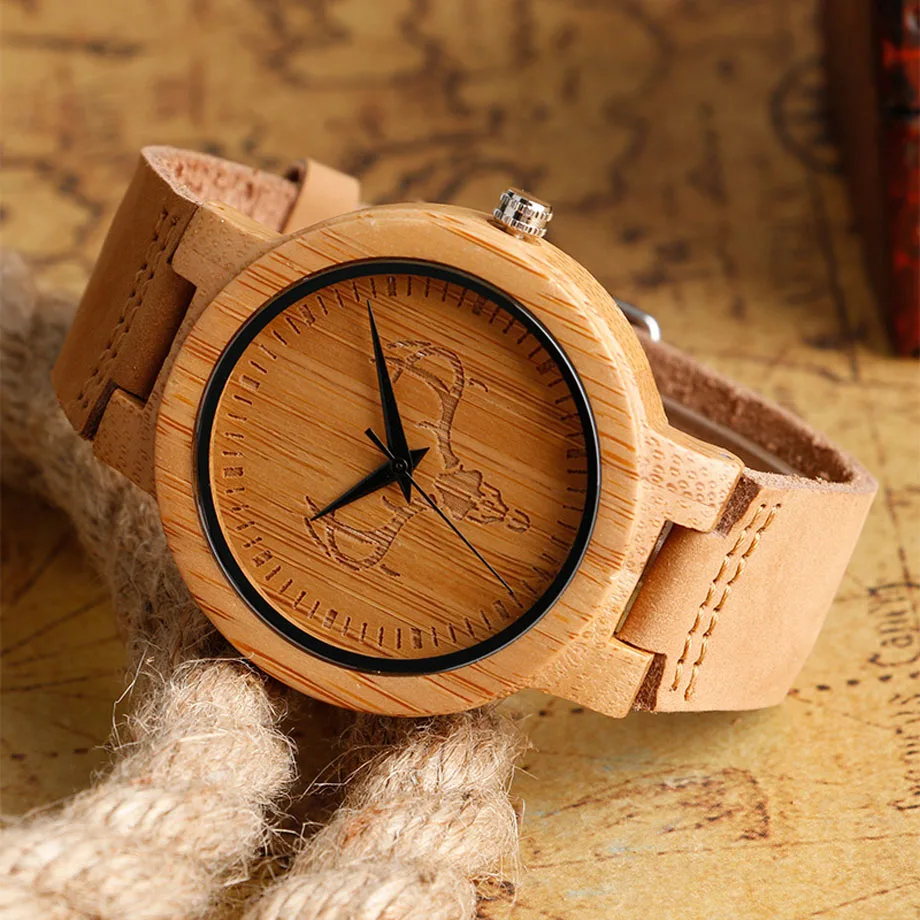 High Fashion Bamboo Natural Wood Watches Deer Moose Head Brown Standard Men Dress Watch Analog Round Clock Gift 2017 (9)