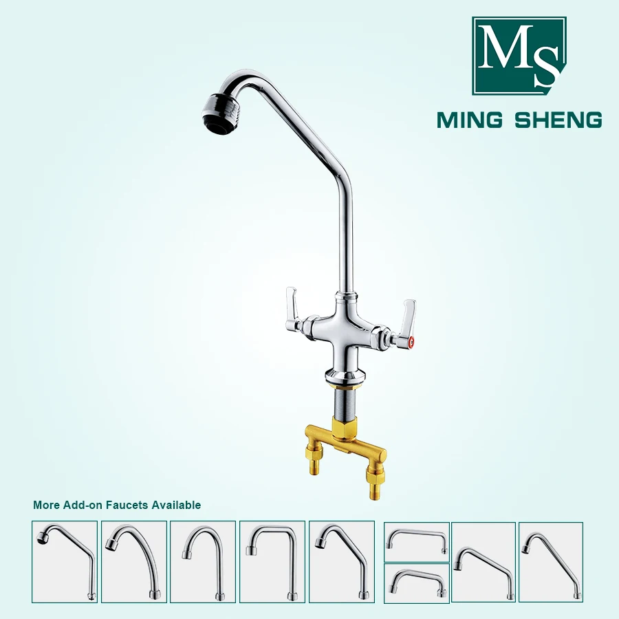 Double Handles Deck Mounted Tap Kitchen Mixer Sink Faucet