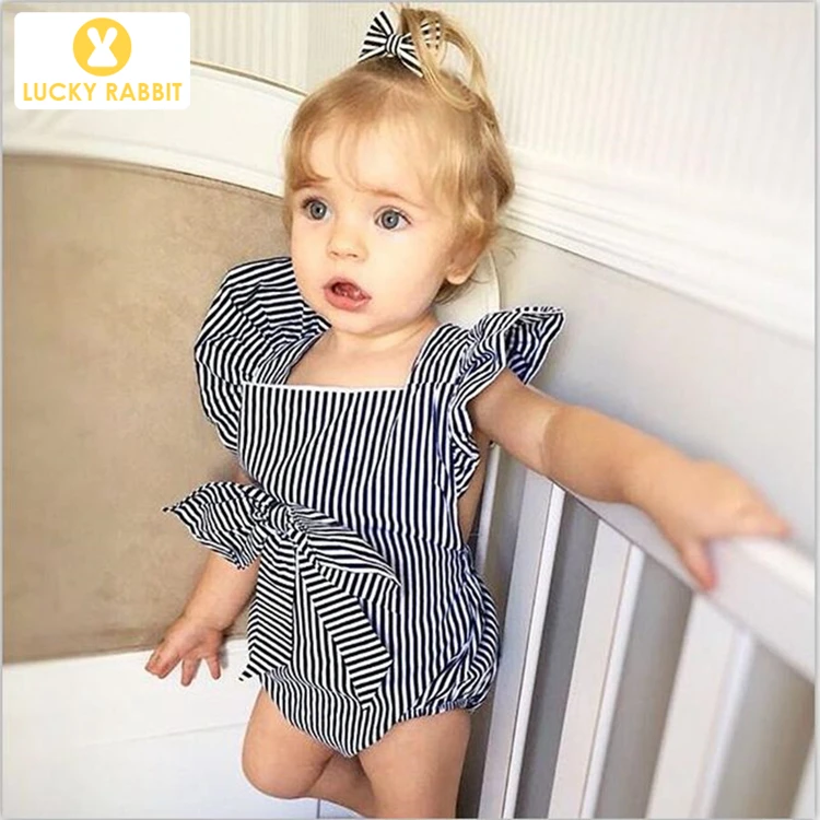 Baby Girl Backless Romper Wholesale Creeping Garment Butterfly Ruffle Sleeve Black And White Striped Newborn Onesie Jumpsuit
Baby Girl Backless Romper Wholesale Creeping Garment Butterfly Ruffle Sleeve Black And White Striped Newborn Onesie Jumpsuit