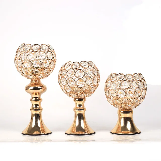 crystal beads gold wedding table decorative tealight candlestick