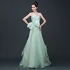 Pale green Strapless tulle bow ruffles evening gowns dress 2019 made in China