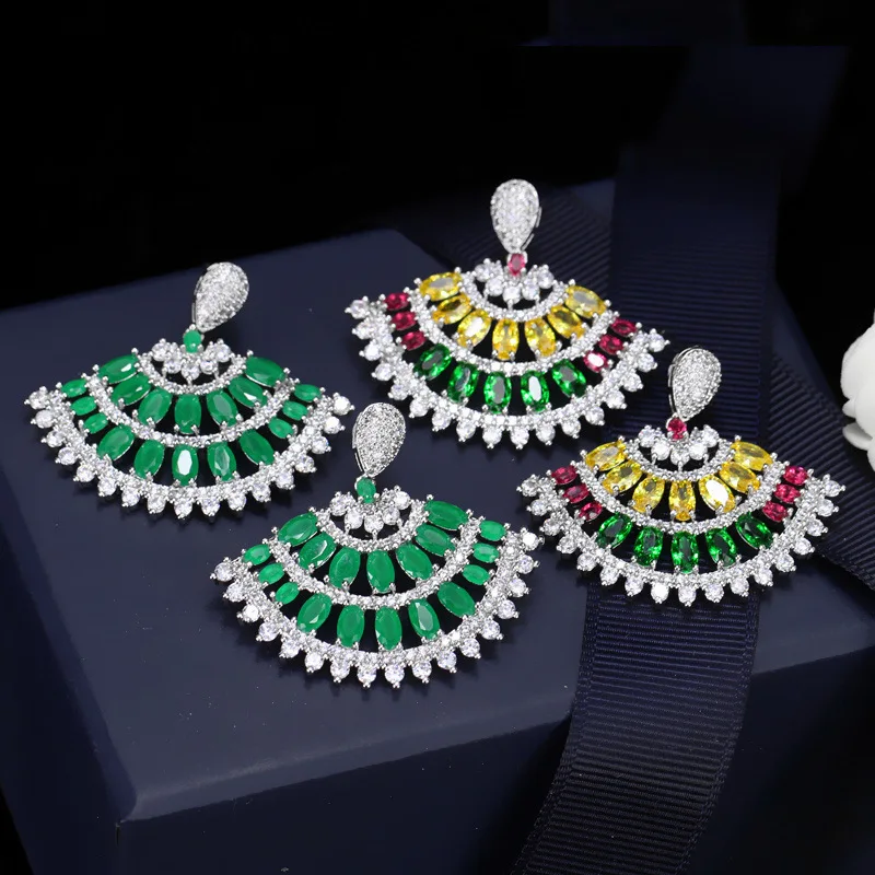Women's Newest Luxury Bohemia Geometric Sector Shape Earring Colorful Green Cubic Zirconia Crystal Party Earrings, Color
Women's Newest Luxury Bohemia Geometric Sector Shape Earring Colorful Green Cubic Zirconia Crystal Party Earrings, Color