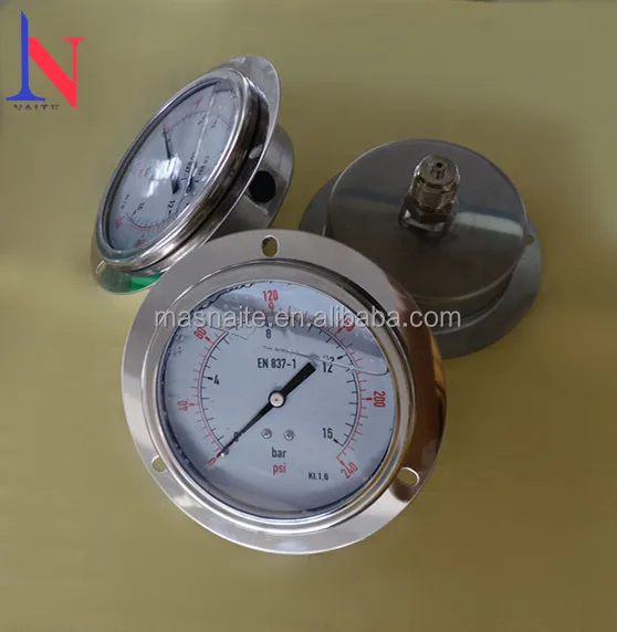 All Stainless steel liquid filled pressure gauge with flange