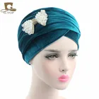 NEW luxury long velour Turban hijab Head Wrap Extra Long tube Scarf Tie with the beaded bow brooch