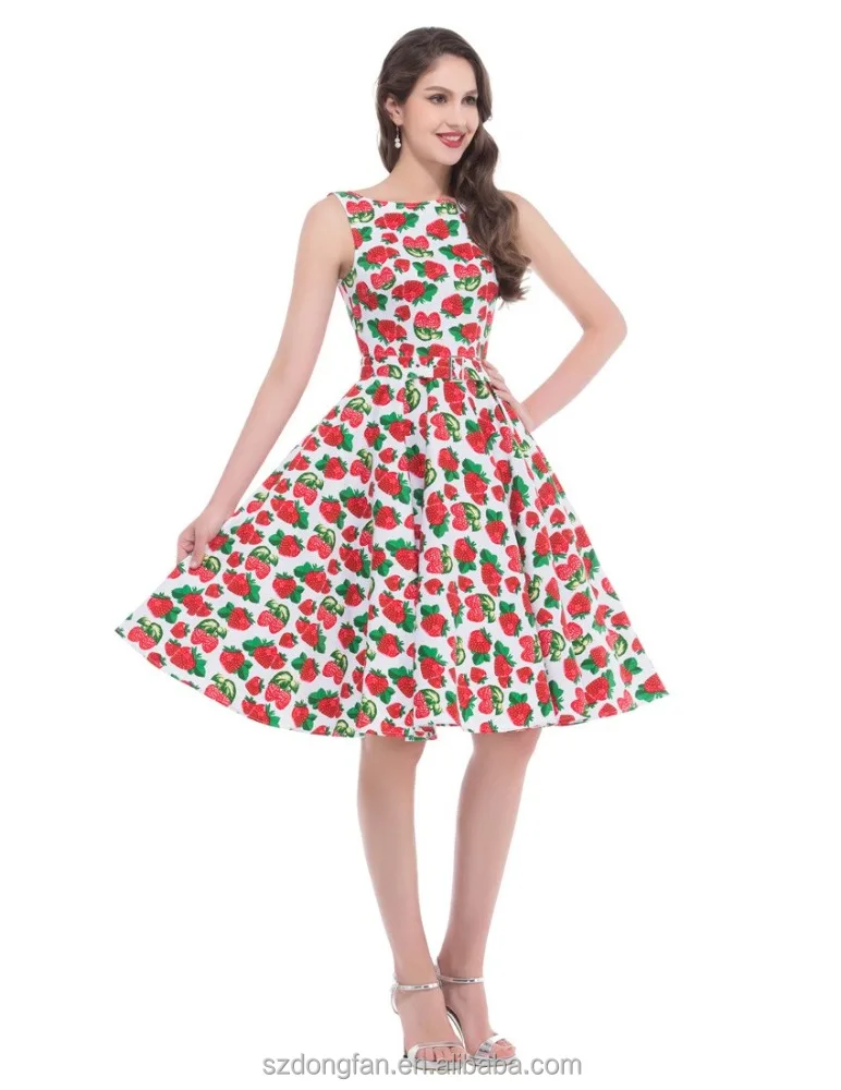 Impresión floral 50 s 60 s vintage vestidos sin mangas 2016 vestido retro del verano del nuevo estilo vestidos robe ropa de las mujeres