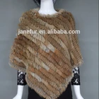 Fashion Rabbit Fur Poncho Shawl / Ladies Knit Fur Cape With Fine Workmanship
