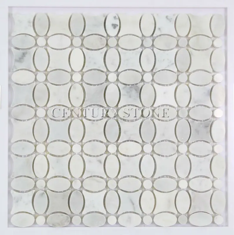 Oriental blanco marmol baldosas del piso de flores de diseño-Mosaicos