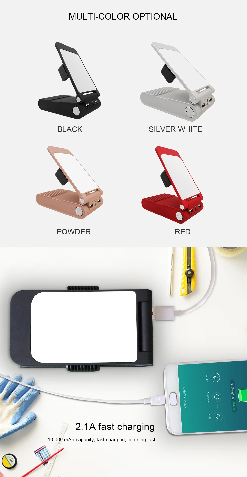 Lithium 1000mAh USB 5V 1A 2.1A power bank mirror stand and bluetooth speaker for apple smartphone and tablet pc notebook - ANKUX.COM