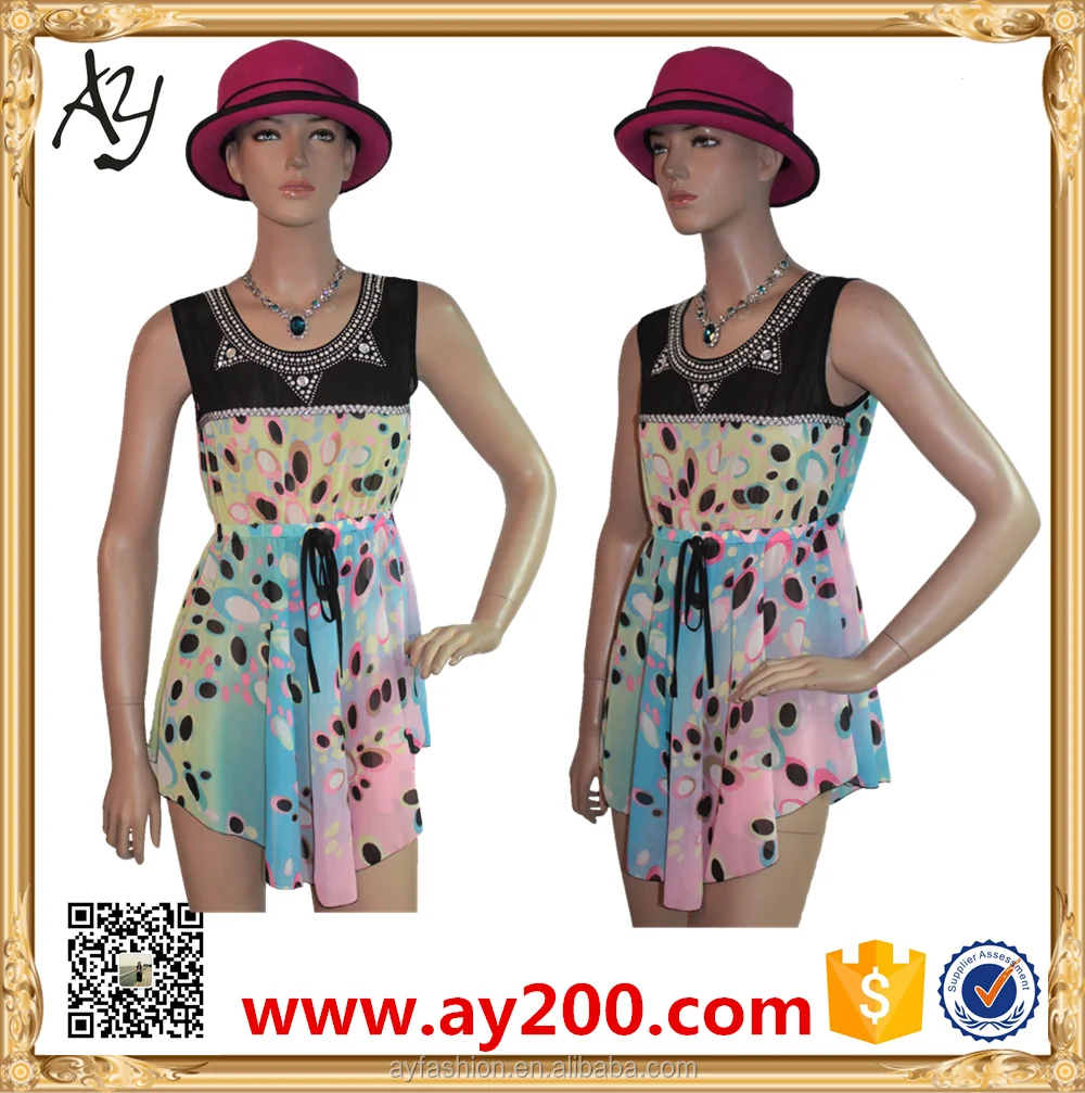 Wholesale Newest Design Dress Rainbow Chiffon short dress Print dress