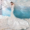 2019 New Western Bridal Dress Boat Neck Off shoulder Long Sleeve Lace up back long tail Mermaid Wedding Dress