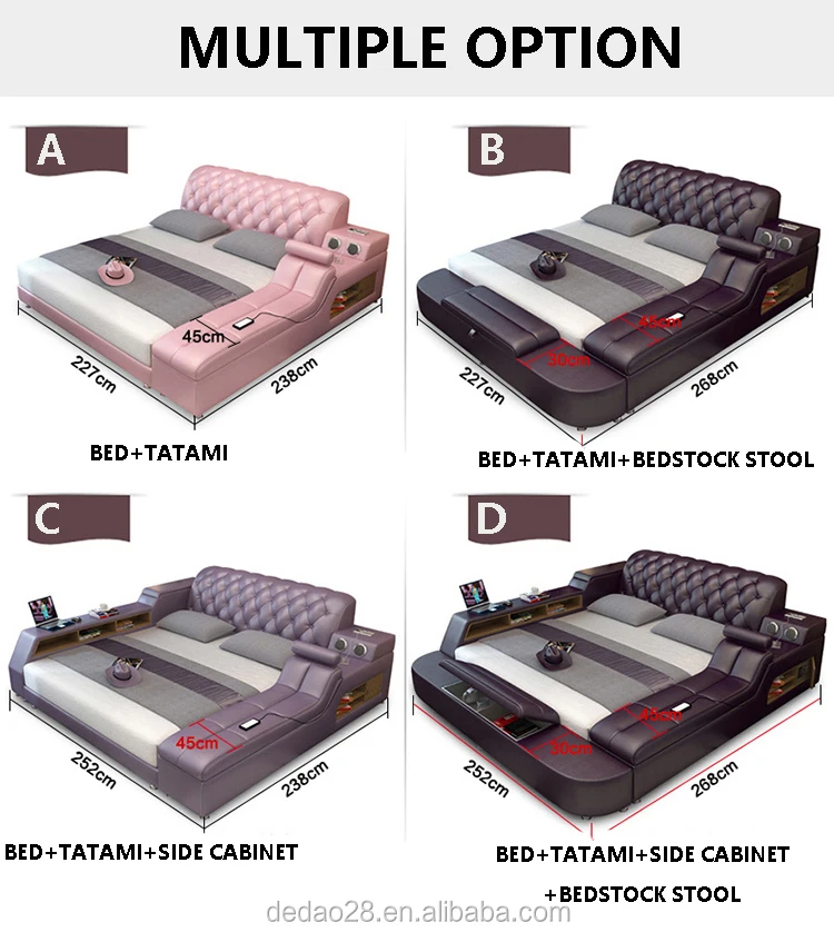 Bedroom furniture multifunction storage bed with massage music design of leather bed