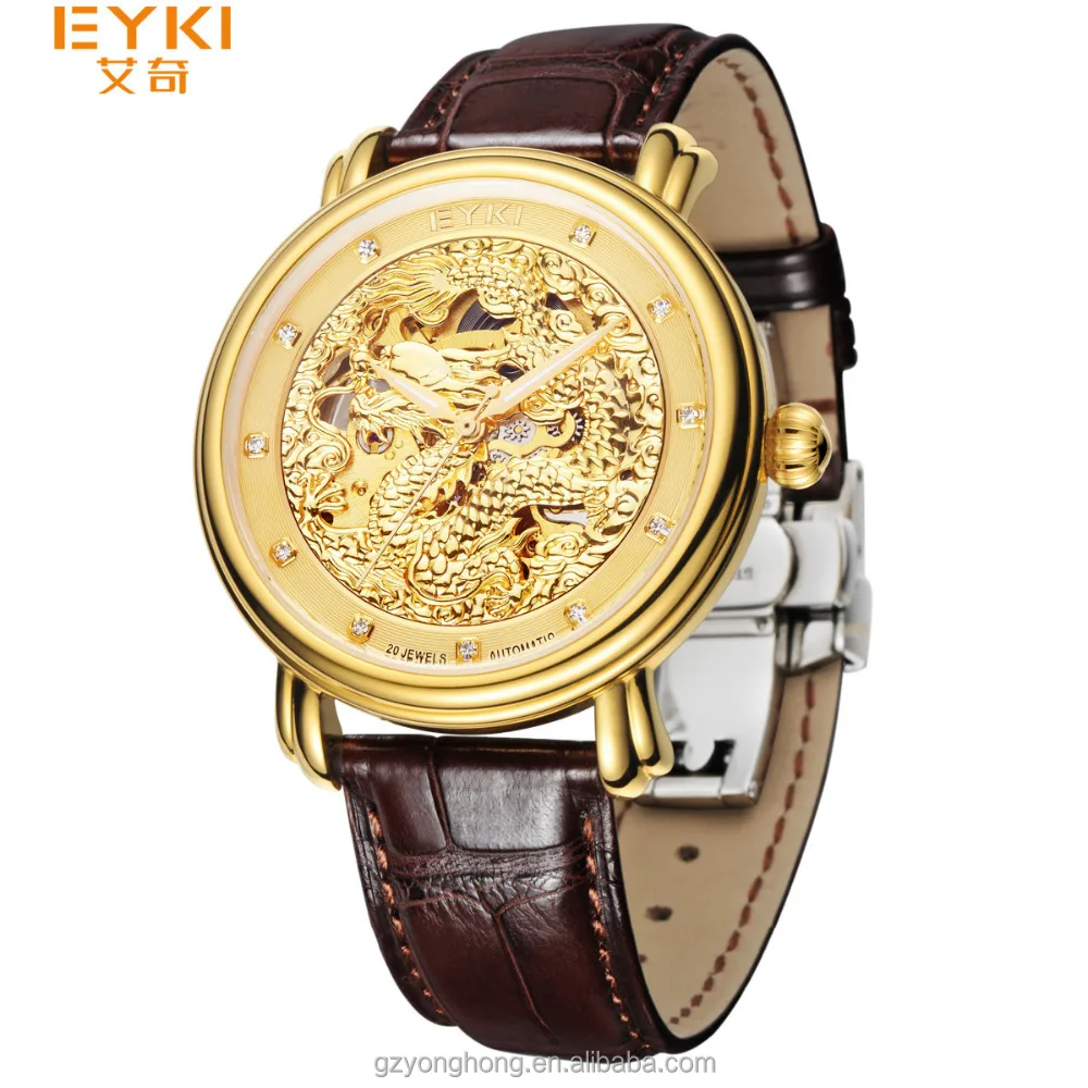 EYKI Wholesale Luxury Jewelry Gold Color Automatic Skeleton Genuine Leather Strap men's Wristwatches
EYKI Wholesale Luxury Jewelry Gold Color Automatic Skeleton Genuine Leather Strap men's Wristwatches