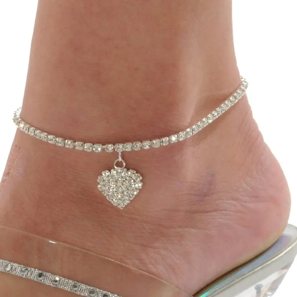 Fashion beach dress foot chain rhinestone crystal heart silver plated chain anklets
Fashion beach dress foot chain rhinestone crystal heart silver plated chain anklets