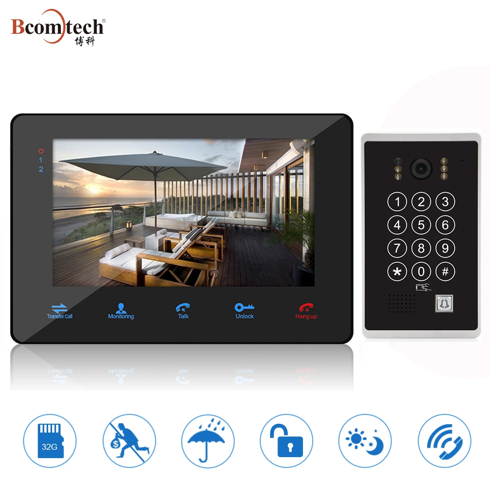 2 wired 7 inch wired keypad video door phone with id card function intercom