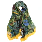 Hot fashion 100% silk scarves printed branch green shawls scarf