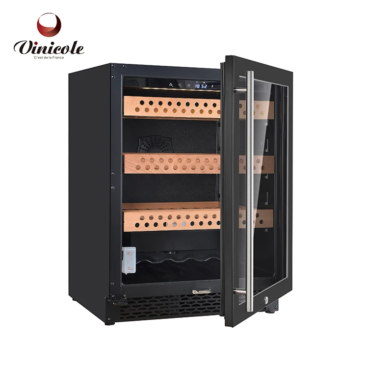 Cigar Humidor Cooler Spanish Cedar Stainless Steel Touch Screen Clear Glass 948 Cigar Capacity LED Lighting Black