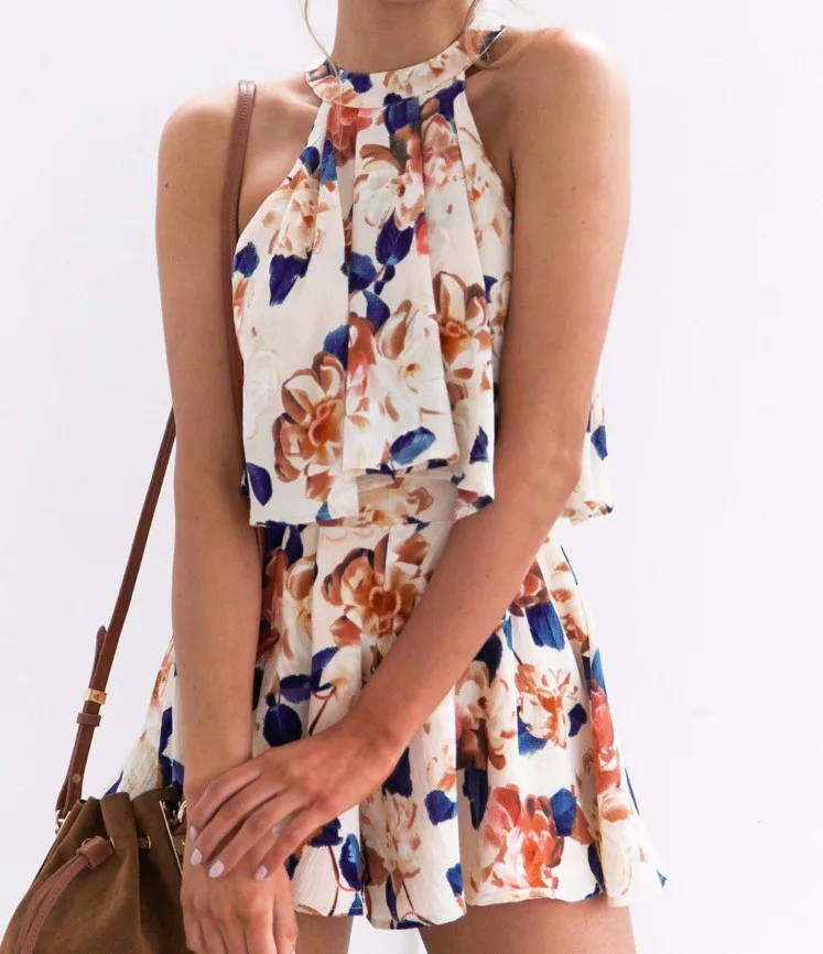 women Fashion Floral Printing Sleeveless Shirt Tops Casual Short Pant Suit, As picture
women Fashion Floral Printing Sleeveless Shirt Tops Casual Short Pant Suit, As picture