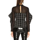 Women Blouse Women And Blouses OEM Women Long Sleeve Patchwork Ruffles Plaid Blouse Shirts