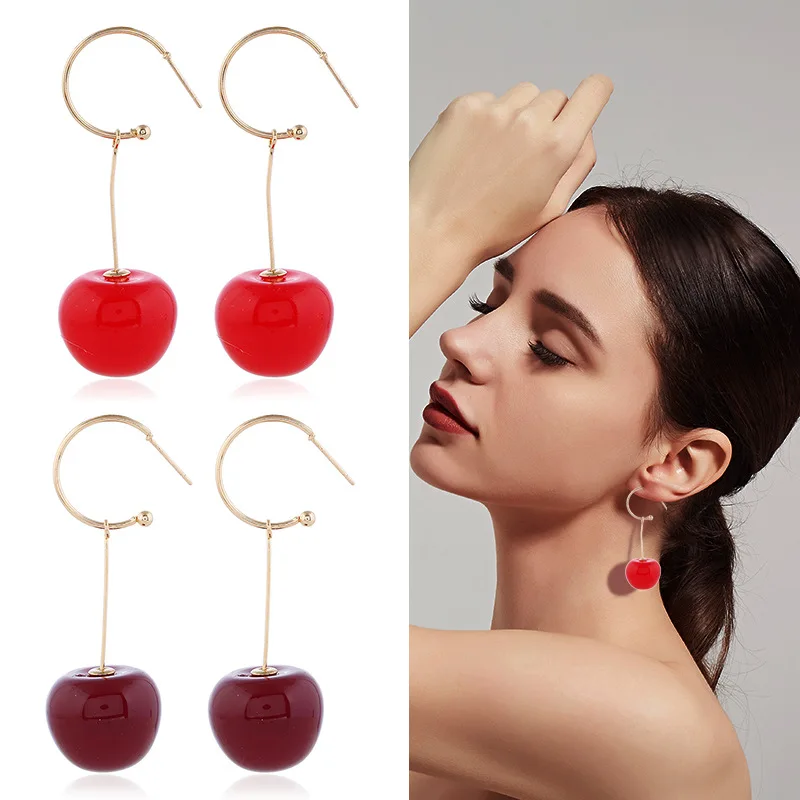 Japanese and Korean super cute red cherry Korean temperament sweet fashion joker earrings long earrings drop
Japanese and Korean super cute red cherry Korean temperament sweet fashion joker earrings long earrings drop