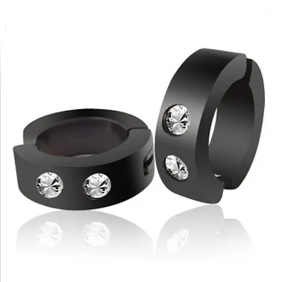 Women's Hot Sale Popular Jewelry Stainless Steel Black Exquisite Shinning Gems Decorated Luxury Hoop Earrings Size: Customized