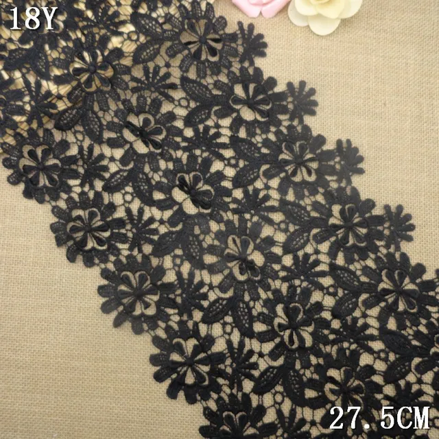 black chemical lace fabric with flower bordered black venice lace
