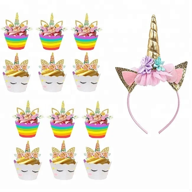 48PCS Unicorn Cupcake Toppers Wrappers Double Sided with Hair Band Set Party Cake Decorations PQ103, N/a
48PCS Unicorn Cupcake Toppers Wrappers Double Sided with Hair Band Set Party Cake Decorations PQ103, N/a