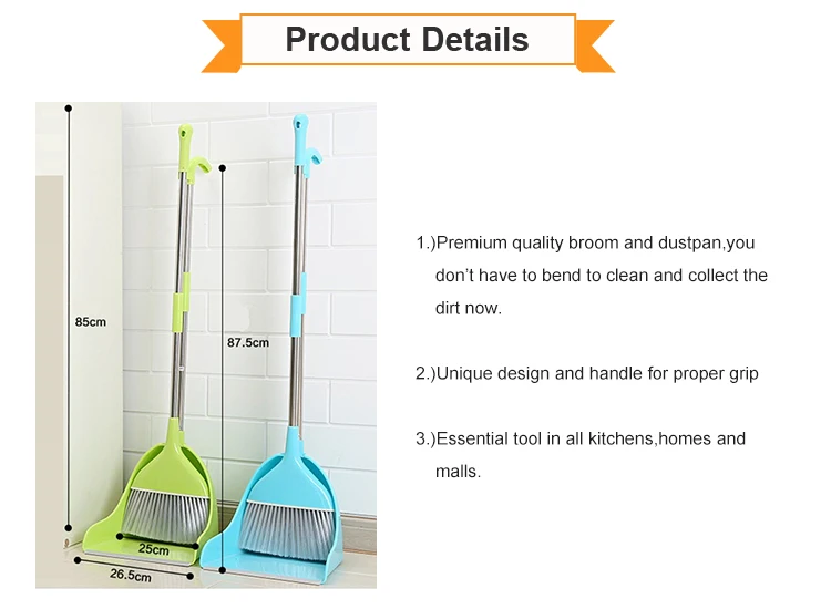 modern sleek creative broom and dustpan with stainless steel