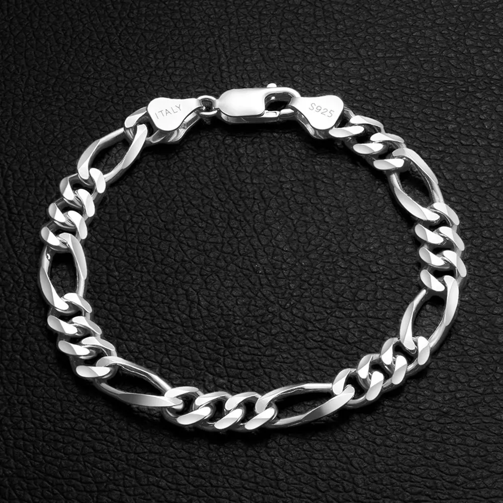 2019 Jewelry 4mm 5mm 6mm 7mm 8mm Solid 925 Sterling Silver Figaro Chain Bracelets For Men Designs