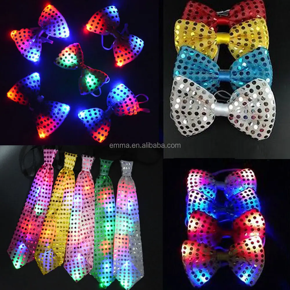 flashing light up bow tie necktie led mens party lights sequin