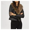 Fashion clothing for women wholesale custom winter wears coats ladies leather biker jacket with faux fur-collar
