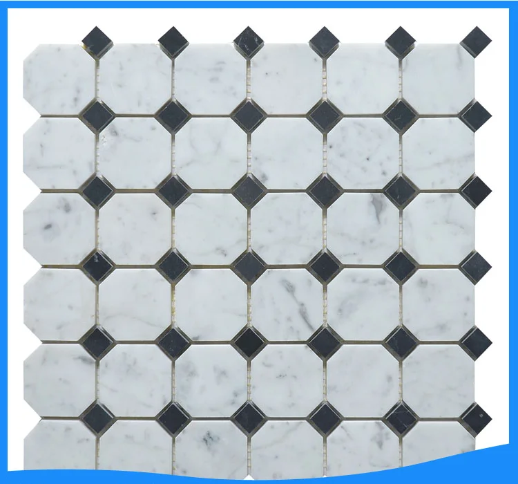 Bianco Carrara-azulejo De Mosaico Octagonal Pulido De Mármol Blanco Con