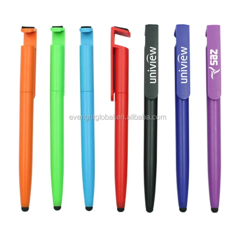 T0023 Low MOQ 4 in 1 multi-fuctional plastic ball pen with phone stand clip and touch end for promotional event