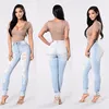 2017 Pure cotton destroyed denim pants skinny high waist washed jeans for girls