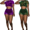 Hot selling summer two pieces womens shorts and crop set