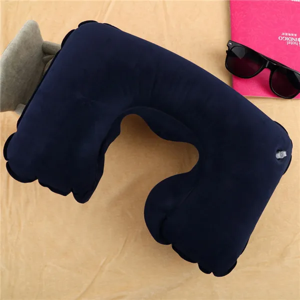 Portable Folding Travel Air Pillow Inflatable U Shape Neck Blow Up Cushion PVC Flocking Outdoor Office Plane Hotel hot