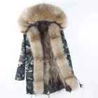 2018 Brand New Real Raccoon Fur Parka For Women Long Coat Hood Camouflage Thick Warm Fur Jackets 2 In 1 Removable Liner