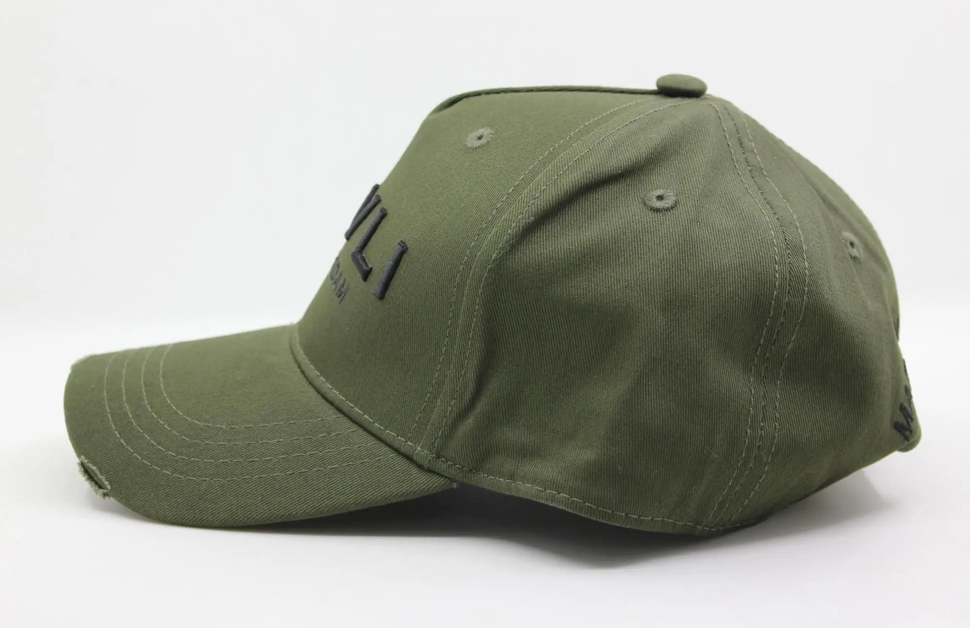 Five panel structured olive green baseball cap hat