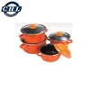 Non stick decorative cast iron camping enamel cookware set with metal lid