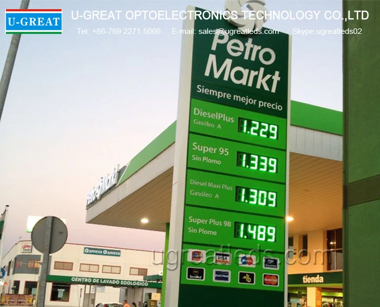 petrol station,railwaystation outdoor high brightness 7segment 12inch green led petrol station