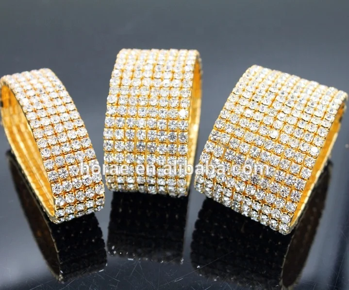 Новейший дизайн 8 рядов покрытие золото кольцо из горного хрусталя Кристалл ромбовидная Салфетка кольцо для украшения для стола