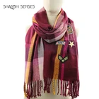 Custom girls patch plaid large red scarf with stars